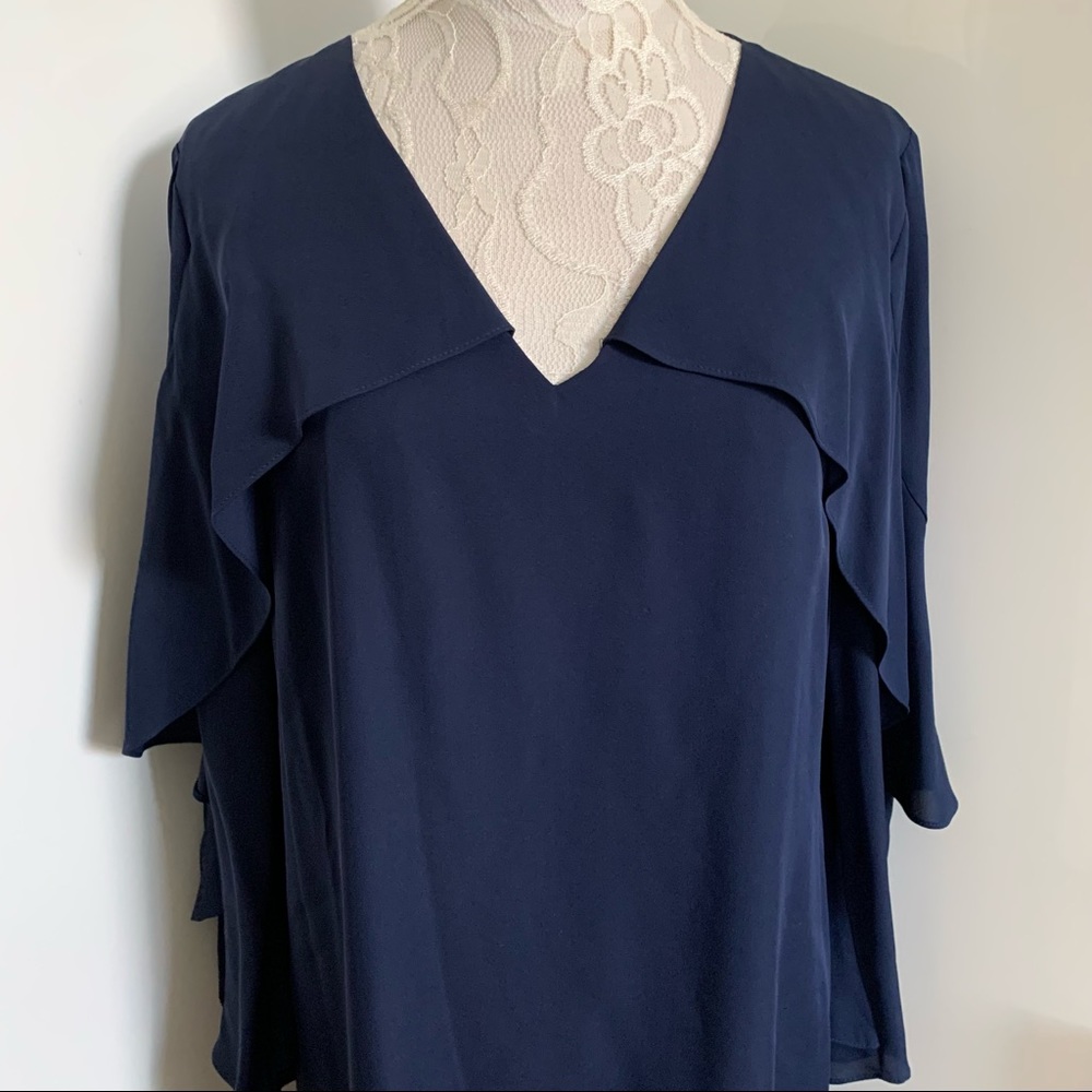 Kobi Halperin Bethenny Ruffle-Sleeve Shift Dress in Navy sz L - Picture 5 of 14